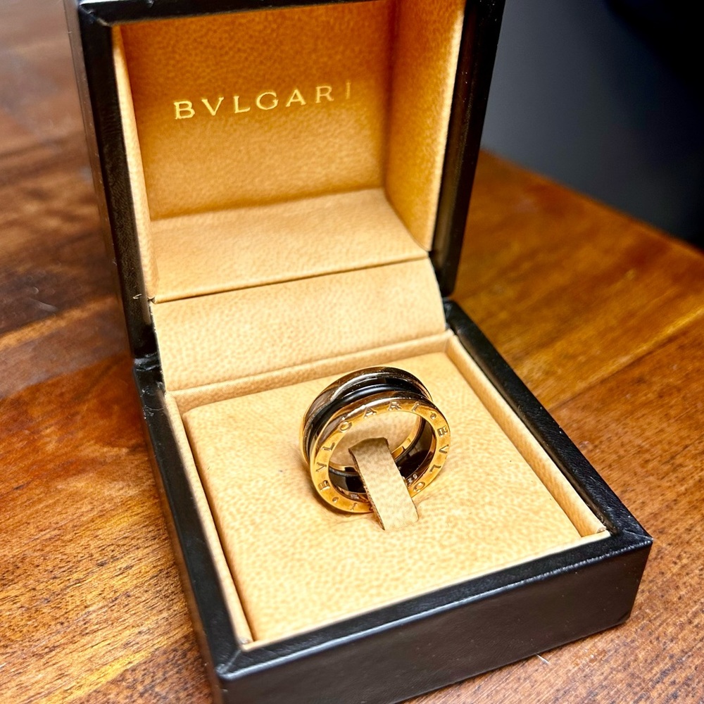 Bvlgari Rose Gold & Black Ceramic B.Zero1 Ring, Size EU52